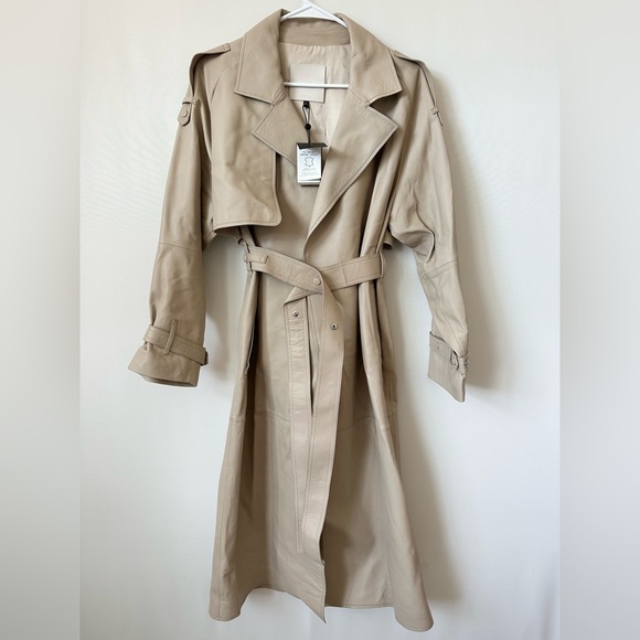 Massimo Dutti ivory leather trench coat with belt classic casual  long jacket - Picture 11 of 12